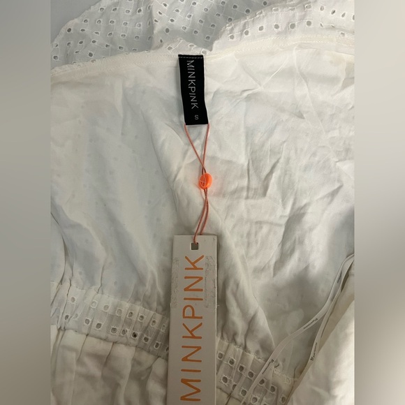 NWT Mink Pink white one shoulder ruffle eyelet midi dress side zipper Small - Picture 8 of 8